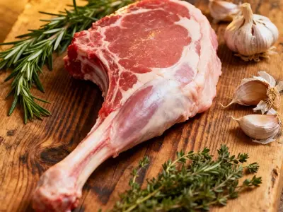 Raw bone-in leg of lamb with rosemary