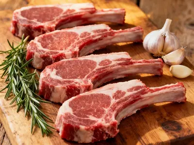Raw lamb rib chops with herbs